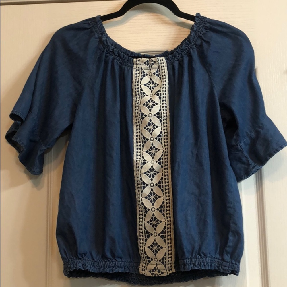 Girls Denim Blue Top with Elastic waist and collar